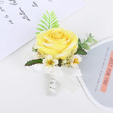 2 Pieces Artificial Flower Wrist Corsage And Boutonniere Set, Groom Groomsmen Bride Bridesmaids Wedding Accessories Prom Party Suit Decorations - Yellow