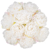 2 Bouquet 10 Heads Artificial Peony Silk Flower Leaf Home Office Wedding Party Festival Bar Decor (Cream White)