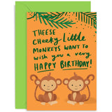 Old English Co. Little Monkeys Birthday Card To Daddy Mummy - Cheeky Monkeys Fun Card For Dad Mum Birthday From Son Or Daughter | Blank Inside With Envelope