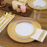 Gold Plastic Plates Set Of 102, Disposable Plates With Gold Grid Rim 51 Dinner Plates 10" And 51 Salad Dessert Appetizer Plates 7", Elegant Fancy Heavy Duty Wedding Party Plates