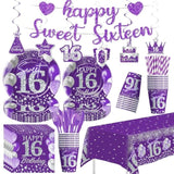Sweet 16 Birthday Decorations Girls, Purple 16Th Birthday Party Supplies, Paper Plates And Napkins Set, Cups, Tablecloth, Banner, Swirls, Happy Sweet Sixteen Table Decorations, Serves 24