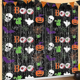 2 Pack Scary Black Halloween Foil Fringe Curtains 3.3x6.6ft Party Photo Backdrop