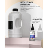 White Metallic Pearl Color Acrylic Pour Paint, 33.8 Ounce Pre-Mixed Pouring Paint Supplies With Silicone Pour Oil, Gloves For Canvas, Rock, Wood Cell Creation Flow Diy Art Painting, Ready To Pour