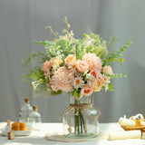 Artificial Flowers In Vase Fake Flowers Arrangement With Vase Silk Artificial Flowers Indoor For Decoration Home Office Table Centerpiece (Pink)