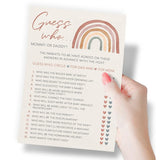Baby Shower Game Set – 4 Games & Activities For 30 Guests, Includes Bingo, Price Is Right, Storybook Title Guessing, And Mommy Or Daddy Trivia, Boho Rainbow Theme For Baby Girl