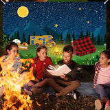 70.8x43.3" Camping Party Backdrop Fake Campfire, Happy Camper Banner & Decor