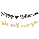 Black Gold Happy Retirement Banner&We Will Miss You Banner Pre Strung Glitter Retirement Party Decorations Retired Sign for Coworker Going Away Farewell Party Supplies Men Women