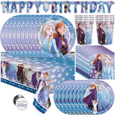 Frozen 2 Theme Birthday Party Supplies Pack - Serves 16 Guests - Banner Decoration, Table Cover, Dinner & Cake Plates, Cups, Napkins, Button