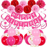 37pcs Hot Pink Birthday Kit with Banner, Balloons for Women & Girls' Celebrations