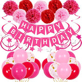 37pcs Hot Pink Birthday Kit with Banner, Balloons for Women & Girls' Celebrations
