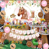 Horse Birthday Party Decorations Kit For Girls - Themes Banner & Photo Backdrop, Cake Cupcake Toppers, Racing Balloons, Western Cowgirl Happy Supplies