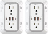 2 Pack Surge Protector Outlet Extender 6 Outlets 4 USB Ports 2 USB C Wall Plug White