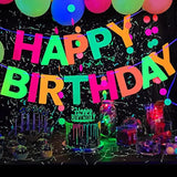 Neon 'Happy Birthday' Banner, Uv Glow Party Supplies & Decorations, Neon Color, Letter Print, 118.08 X 8.7 Inches, Birthday Occasion