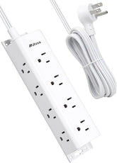 Surge Protector Power Strip 12 Wide Outlets 5FT Flat Plug Wall Mount Extension Cord White