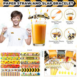 Construction Party Favors 84 Pc Under Construction Straw Slap Bracelet Stickers Dumper Truck Treat Box For Kids Birthday Supply