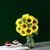 Realistic Sunflower Big Artificial Flowers With Eucalyptus Leaf And Fabric Butterfly, As A Tabletop Bouquet Or Outdoor Garden Decoration 12Pcs