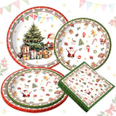 60Pcs Christmas Party Paper Plates Xmas Snowflake Disposable Merry Christmas Tableware Decoration Red Xmas Tree Paper Dishes For Party Supplies Serve 20