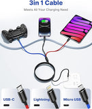 3 in 1 Multi Charging Cable Nylon Braided Fast Charging USB Cord with USB C Lightning Micro USB for iPhone Samsung iPad