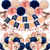 Navy & Rose Gold Birthday Decoration Kit: 61-Piece Party Decor