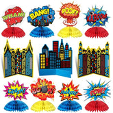 11 Pieces Hero Party Decoration Hero Honeycomb Centerpieces 3D Hero Ta