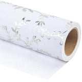 3D Kraft Wedding Wrapping Paper Roll - Mini Roll - 17 Inch X 16.5 Feet - Silver And White Leaves Design With Embossed Perfect For Birthday, Bridal Shower, Wedding, Baby Shower