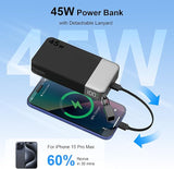 20000mAh 45W Power Bank with Detachable Cable 2C 2A Portable Charger Digital Display