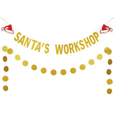 Santa'S Workshop Banner - Gold Glitter Sign For Christmas Holiday Party - Wall Art Home Bar Decorations
