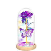 Rose Butterfly Artificial Flowers Eternal Glass Covered Wooden Base Led Lights Gifts For Ladies, Mothers, Daughters,Lovers On Birthdays,Mother'S Day,Anniversaries,Valentine'S Day,Christmas, Weddings