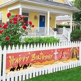 Red Happy Birthday Jesus Banner,Large Jesus’S Birthday Lawn Sign Yard Sign,Christian Winter Merry Christmas Party Decorations Supplies,Happy Bday Jesus God Party Decor 9.8X1.6 Ft