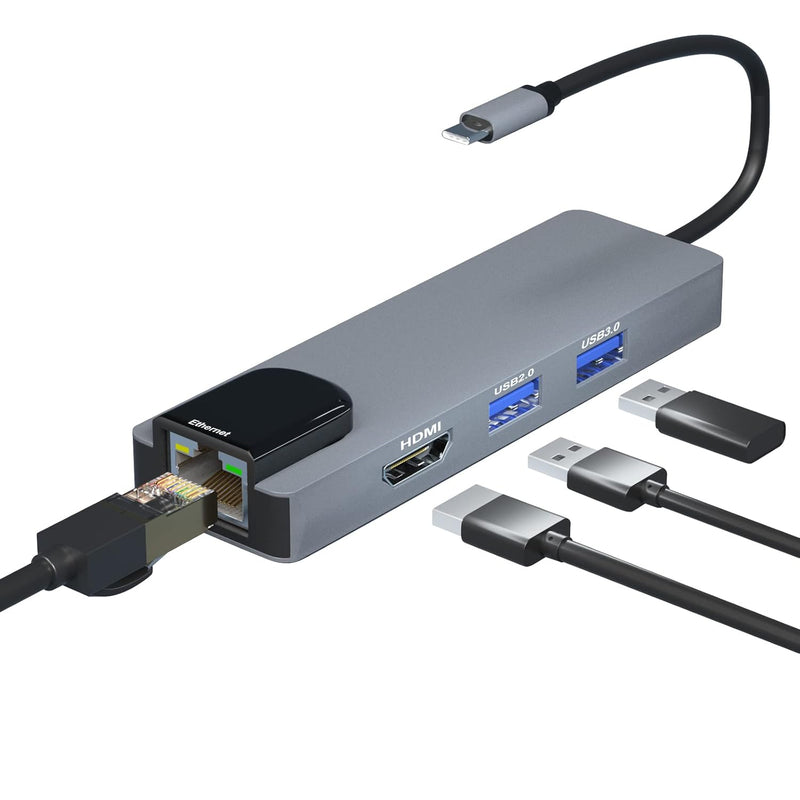 Usb C Hub Ethernet , Usb-C Dongle (Rj45 100Mb Hdmi 4K@30Hz Usb3.0/Usb2.0 Docki