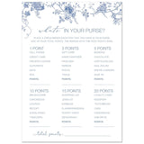 What'S In Your Purse Game, Blue Floral Design, Party Activity, Set Of 24