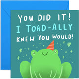 Old English Co. You Did It Congratulations Card - Fun Toad Well Done Card For Him Or Her - 'Toad-Ally Knew You Would' Card - Exam Results, Driving Test, New Job | Blank Inside With Envelope
