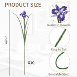 10Pcs Artificial Purple Iris Flowers With 27.5" Long Stems, Realistic Faux Iris Bouquet, Fake Flowers For Home Table Centerpiece, Outdoor Garden & Indoor Floral Arrangements (Purple)