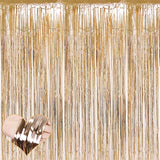 4 Pack Champagne Gold Fringe Curtain Backdrop, 3.2Ft X 6.6Ft Metallic Tinsel Foil Fringe Streamers Curtains Background For Photo Booth Birthday Baby Shower Party Thanksgiving Christmas Decorations