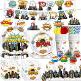 145Pcs Party Decorations, With 1 Banner 40 Thickened Plates 6 Centerpieces And 2 Tablecloths, 20-Pack Disposable Paper Tableware For Birthday Party