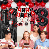 18Th Birthday Decorations For Boys Girls, Red And Black Happy 18Th Birthday Balloons Banner Number 18 Balloons Hanging Swirls Tablecloth Foil Fringe Curtains For 18 Year Old Birthday Party Decorations
