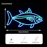 Tuna Neon Sign Blue Green Fish LED Wall Light Dimmable Ocean Decor for Bedroom Living Room Restaurant