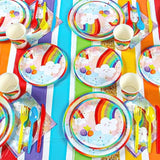 Rainbow Party Supplies, Happy Birthday Decorations For Girls & Boys -169Pcs Rainbow Party Tableware Set Include 9" And 7" Party Plates And Napkins Cups Utensils With Tablecloth For 24 Guests