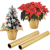 2 Roll 10 Yard Floral Foil Plant Pot Covers,Matte Texture Christmas Plant Pot Foil,Golden Floral Pot Wrapping Paper For Christmas Home Flower Pot Diy Decor