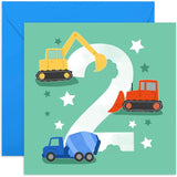Old English Co. First Birthday Card For Boy Or Girl - Happy 2Nd Birthday Card For Two Year Old - Digger, Tractor, Construction Vehicle Theme - Age 2 - Grandson, Son, Daughter | Blank Inside Envelope…
