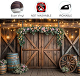 10x8ft Country Wedding Photography Backdrop Rustic Barn Door Photography Backdrop Farmhouse Pink Flower Cabin Wooden Birthday Baby Shower Wedding Bridal Party Banner Photo Booth Props Background