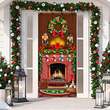 Merry Christmas Door Cover Christmas Fireplace Door Cover Backdrops Xmas Tree Printed Banner Background Xmas Nutcracker Porch Hanging Decorations, 6.5 X 3 Feet