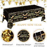 12pcs Black Gold Happy New Year Tablecloth 54x108in 2026 Party Decor