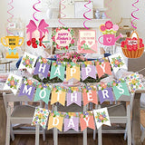 Happy Mothers Day Banner and Mothers Day Hanging Swirls Decorations Happy Mother's Day Sign Banner Decorations for Mother's Day Party Photo Props Backdrop