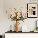 8 Pcs Long Stem Artificial Flowers Decoration, Beige Tan Fake Pom Pom Kiku Flower, Mini Faux Chrysanthemums For Floral Arrangemengts, Small Silk Florals Decor, Tall Vase Flower Filler
