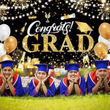 Graduation Banner 2025 Black And Gold - 72.8X43.3 Inch, Congrats Grad Banner For Party Decorations, Large Congratulations Class Of 2025 Graduation Backdrop