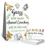 Guessing Animal Crackers Baby Shower Party Game Cards, Woodland Forest Animals Baby Shower Party Raffle Insert Ticket, Baby Showers Decorations Game Cards Kit (1 Standing Sign + 50 Guessing Cards)