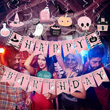 Pink Happy Birthday Halloween Banner with Hanging Swirls for Girls Party Decorations