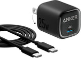 25W USB C Charger Block Fast Charging Foldable Type C Wall Charger with USB C Cable for iPhone 17 16 Samsung Galaxy iPad Black
