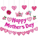 Happy Mother's Day Banner Set Decoration for Mother's Day Party Decorations Backdrop Garland for Mom Mother's Day Glitter Garland Photo Props (3 pcs) (Pink Thank You MOM)
